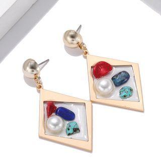 Faux Pearl Resin Alloy Dangle Earring 1 Pair - Khaki & White - One Size