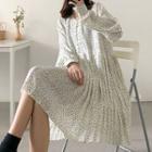 Dotted Long-sleeve Mini Accordion Pleated Chiffon Dress