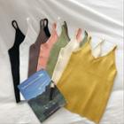 Plain V-neck Knit Strap Top