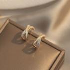 Rhinestone Crisscross Stud Earring 1 Pair - Hoop Earring - Silver - Gold - One Size