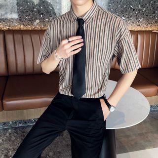 Short-sleeve Striped Shirt / Neck Tie