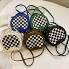 Round Checkerboard Faux Leather Crossbody Bag