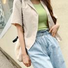 Single-breasted Short-sleeve Blazer Beige - One Size