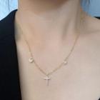 Cross Heart Rhinestone Pendant Sterling Silver Necklace