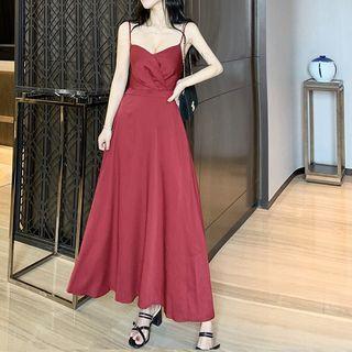 Spaghetti-strap V-neck Plain Maxi Dress