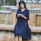 3/4-sleeve Fringed A-line Dress
