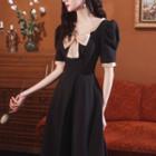 Short-sleeve Ribbon Accent A-line Dress
