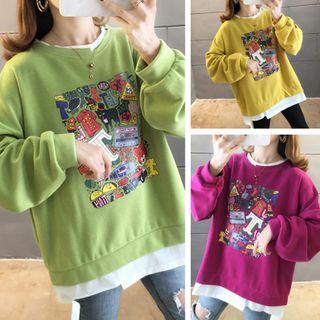 Mock Two-piece Printed Oversize Pullover