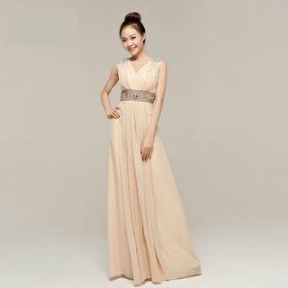 Sleeveless Rhinestone Chiffon Evening Gown