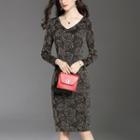 Floral V-neck Long-sleeve Bodycon Dress