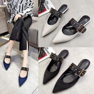 Pointed Toe Belt Accent Mules