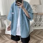 Elbow-sleeve Washed Shirt