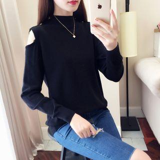 Cold Shoulder Mock Neck Knit Top