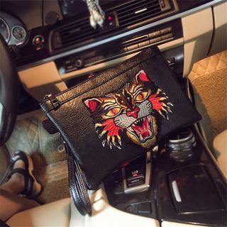 Tiger Embroidery Clutch Black - One Size