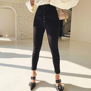 High-waist Button-fly Skinny Pants