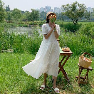 Square-neck Textured Dress With Cord