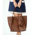 Faux Leather Tote With Pouch Brown - One Size