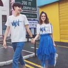 Couple Matching Short-sleeve Lettering T-shirt / Tiered Mesh Skirt