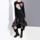 Mesh Panel Midi Sweater Dress Black - One Size
