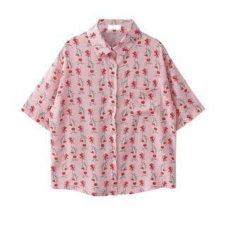 Short-sleeve Floral Hawaiian Shirt Floral - Pink - One Size