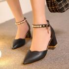 Faux-pearl Ankle Strap Pointy Pumps