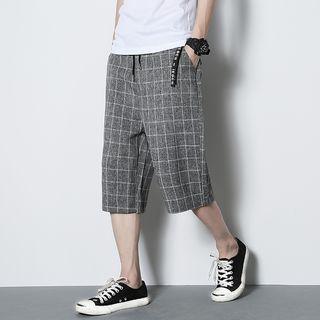 Wide-leg Plaid Cropped Pants