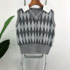 Argyle V Neck Collared Knit Vest