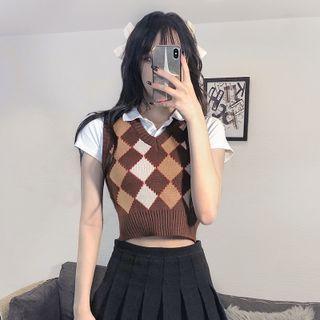 Argyle Sweater Vest / Short-sleeve Polo Shirt