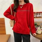 Long-sleeve Round-neck Knit Top Red - One Size
