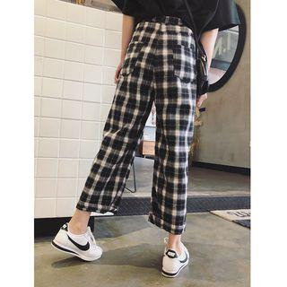 Crop Plaid Straight Fit Pants