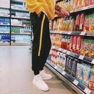 Drawstring Contrast-strap Gather-cuff Sweatpants