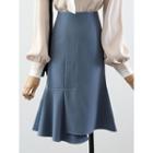Tie-neck Blouse / Ruffle Hem Pencil Skirt