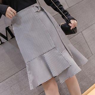 Gingham Ruffle-hem A-line Skirt