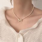 Bow Pendant Faux Pearl Necklace Bow - White - One Size