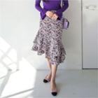 Diagonal Ruffle-hem Floral Midi Skirt