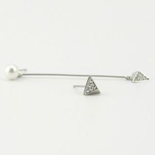 Non-matching 925 Sterling Silver Faux Pearl Triangle Earring Silver - One Size