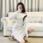 Long-sleeve Midi Sheath Dress White - One Size