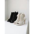 Cutout High-heel Knit Ankle Boots
