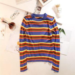Long-sleeve Rainbow Print Knit Top