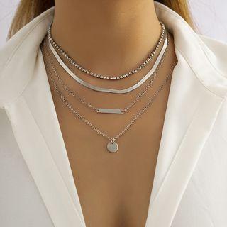 Set Of 4: Disc / Bar Pendant / Alloy Necklace (various Designs)