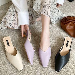 Pointed Faux Leather Kitten Heel Mules