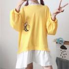 Mock Two-piece Bee Embroidery Sweatshirt Dress Yellow - One Size