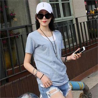 Short-sleeve Cutout Layered T-shirt