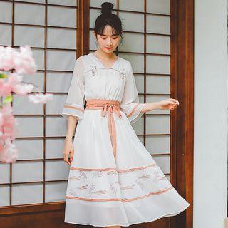 Frog Button 3/4 Sleeve Chiffon Dress