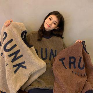 Faux Shearling Lettering Pullover