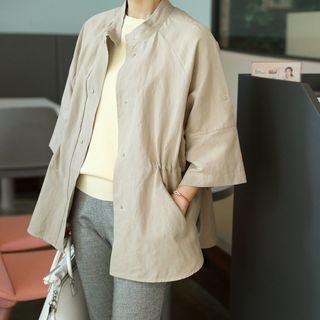 Tab-sleeve Drawstring-waist Linen Jacket