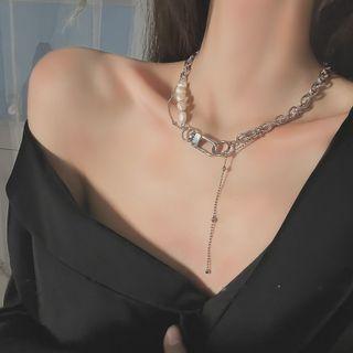Beaded Necklace White & Silver - One Size