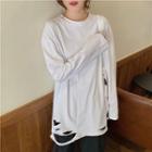 Long-sleeve Plain Ripped T-shirt