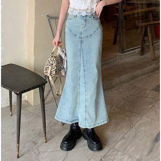 High Waist Denim Mermaid Midi Skirt