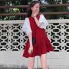 Set: Elbow-sleeve T-shirt + Mini A-line Pinafore Dress